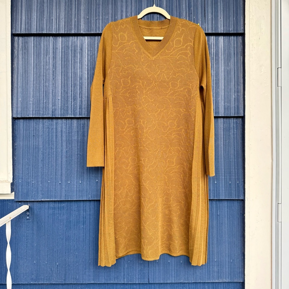 V-Neck Long Sleeve Mustard Dress